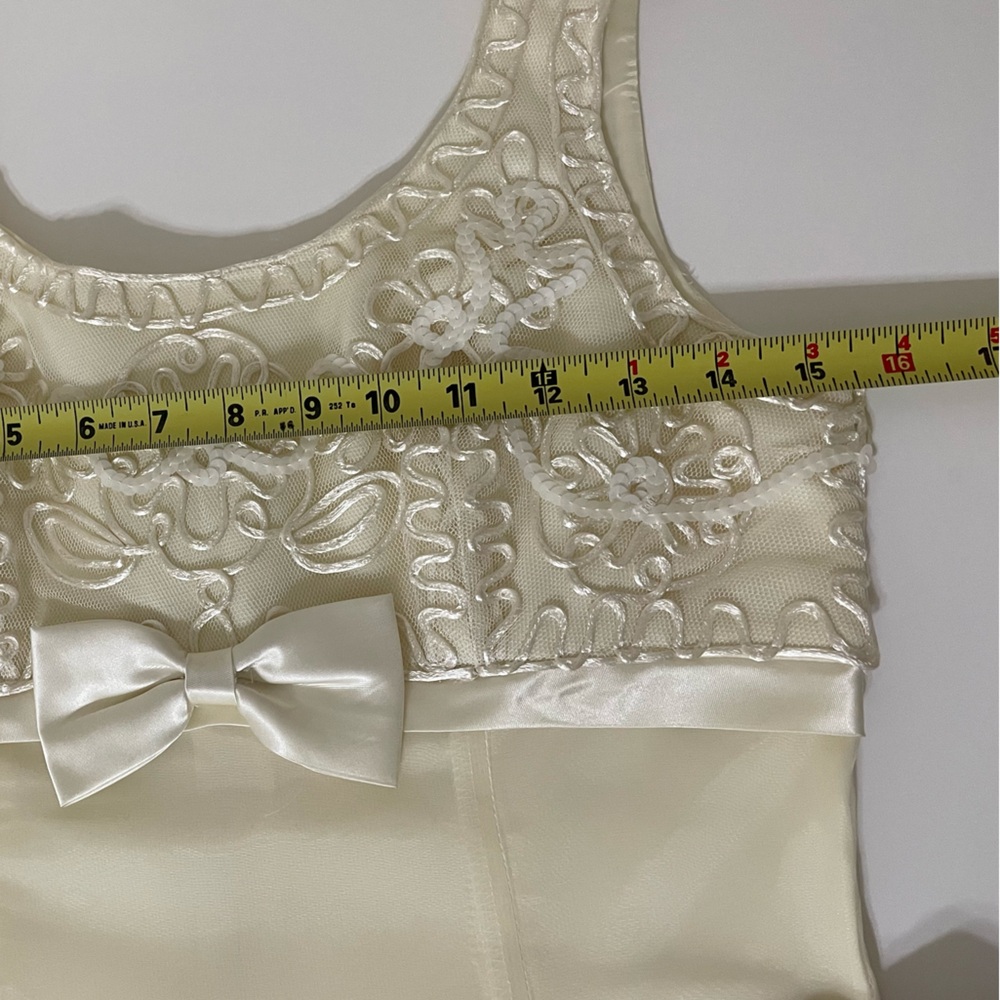 Vintage 90s Ivory Sheath Long Wedding Dress Empire Bust Satin Chiffon Small - Picture 7 of 10